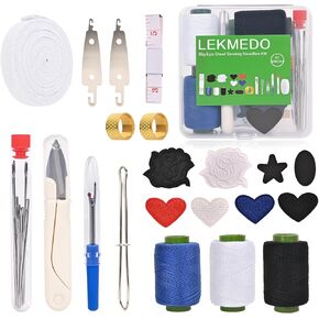 47pcs Big Eye Steel Sewing Needles Kit,Portable Steel Needles for Hand Sewing with Threaders,Clothes Repair Patch,Elastic Band,Seam Ripper,Scissors,Measuring Tape,Thimble,Drawstring Threader in Saudi Arabia