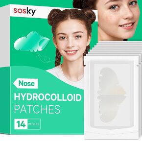 Sosky Patches for Nose, Hydrocolloid Pimple & Pore Nose Patches, Absorbs Oil Overnight Nose Pore Strips, Targets Pimples, Zits and Pores, FSA Eligible Acne Patches, Clear Skin 14 Count in Saudi Arabia
