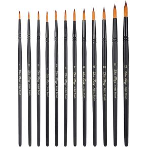 12 قطعة من فرش الطلاء بالألوان المائية للفنانين، مجموعة فرش الألوان المائية الاحترافية، فرش طلاء دائرية بأحجام مختلفة، فرشاة رسم تفصيلية للألوان المائية والأكريليك والحبر والغواش والزيت، أسود in Kuwait