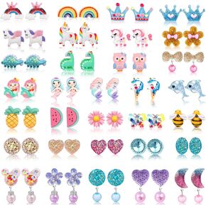 مجموعة أقراط بمشبك على الأقراط من Sunxiner مناسبة للأعمار من 4 إلى 12 عامًا للفتيات الصغيرات، 10/12/30/32، مجموعة هدايا مجوهرات بأقراط صغيرة لطيفة على الأقراط in Kuwait