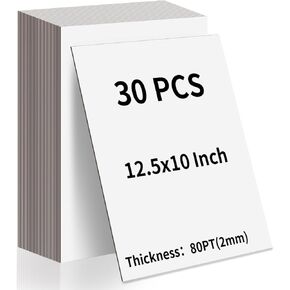 Wtrgas 30 Sheets 10" x 12.5" White Chipboard with Grey Core, 80 PT (2mm) Thick Book Board for Book Covers, Scrapbooking, Photo Backing and Craft Projects in Kuwait