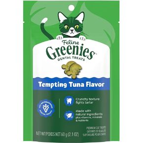 Greenies Cat Treats، علاجات الأسنان الطبيعية للبالغين التي يوصي بها الأطباء البيطريون، نكهة التونة المغرية، 9.75 أونصة. حوض in Kuwait