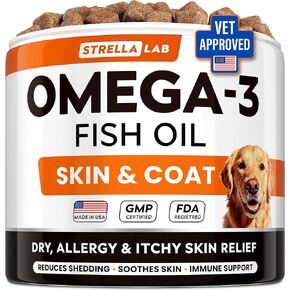 ستريلالاب أوميغا 3 للكلاب - (180 قيراط) علاجات زيت السمك - مكمل للجلد والفرو لتخفيف الحساسية والحكة - الجلد الجاف والحكة، مضاد للتساقط وعلاج البقع الساخنة - مضغ زيت السلمون للحيوانات الأليفة - نكهة الدجاج in Kuwait