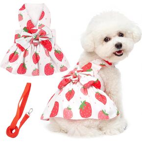 Dog Dress Harness Dresses Leash Set for Small Dogs Cute Girl Dog Clothes with Bowknot Puppy Outfits for Shih Tzu Yorkies Chihuahua in Kuwait