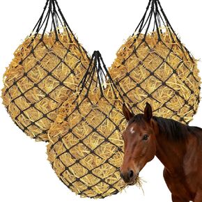 3 قطع من أكياس القش شديدة التحمل للتغذية البطيئة للخيول - شبكة تغذية شبكية كبيرة معلقة مقاس 47 بوصة للخيول والماعز والأغنام، مع أشرطة وخطافات للأكشاك والسياج والمقطورة in Kuwait