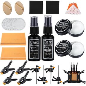 Fiwochic Trading Card Cleaning Kit Card Flattening Kit Repair Accessory Includes 2 Acrylic Discs 100 Cotton Swabs 100 Cleaning Pads 2 Polishing Paste 2 Cleaner 2 Yellow Suede Cloths 8 Small Clips in Kuwait