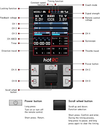 GLOBACT HOTRC CT-8A 2.4G 8CH راديو الارسال والاستقبال مع الحبل 8 قناة RC تحكم ل 1/8 1/10 1/18 1/24 RC الزاحف الانجراف شاحنة قارب خزان TRX4 TRX4M SCX10 SCX24 ترقية (عجلة عقارب معدنية) in Kuwait