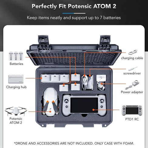 Lykus Titan AM110 حافظة صلبة مقاومة للماء لجهاز Potensic Atom 2 وPTD 1 RC، تدعم ما يصل إلى 7 بطاريات [الجراب فقط] in Kuwait