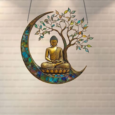 1PC Charming Buddha Sun Catcher in 2D Featuring A Stained Acrylic Style This Serves As A Decorative Piece for Windows Perfect in Saudi Arabia
