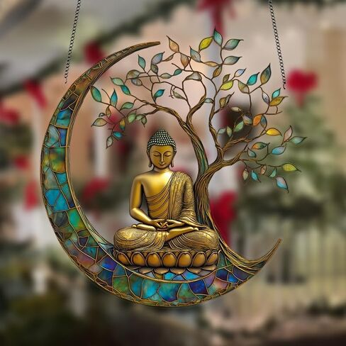 1PC Charming Buddha Sun Catcher in 2D Featuring A Stained Acrylic Style This Serves As A Decorative Piece for Windows Perfect in Saudi Arabia