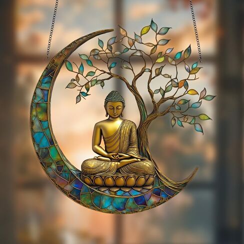1PC Charming Buddha Sun Catcher in 2D Featuring A Stained Acrylic Style This Serves As A Decorative Piece for Windows Perfect in Saudi Arabia