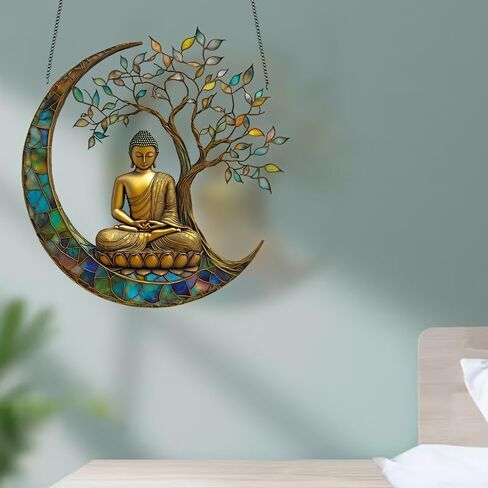 1PC Charming Buddha Sun Catcher in 2D Featuring A Stained Acrylic Style This Serves As A Decorative Piece for Windows Perfect in Saudi Arabia