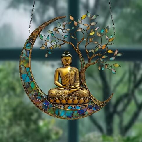 1PC Charming Buddha Sun Catcher in 2D Featuring A Stained Acrylic Style This Serves As A Decorative Piece for Windows Perfect in Saudi Arabia