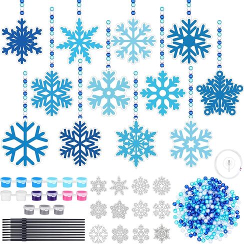 36 Sets Winter Snowflake Suncatcher Crafts Kits Christmas Snowflake Sun catcher Ornaments Decorations for Kids Classroom DIY Craft Window Paint Art Hanging Snow Suncatchers for Xmas Party Favor Home in Saudi Arabia