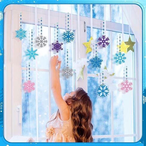 36 Sets Winter Snowflake Suncatcher Crafts Kits Christmas Snowflake Sun catcher Ornaments Decorations for Kids Classroom DIY Craft Window Paint Art Hanging Snow Suncatchers for Xmas Party Favor Home in Saudi Arabia