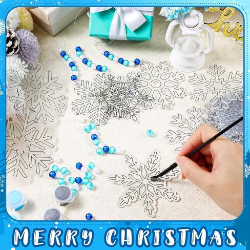 36 Sets Winter Snowflake Suncatcher Crafts Kits Christmas Snowflake Sun catcher Ornaments Decorations for Kids Classroom DIY Craft Window Paint Art Hanging Snow Suncatchers for Xmas Party Favor Home in Saudi Arabia