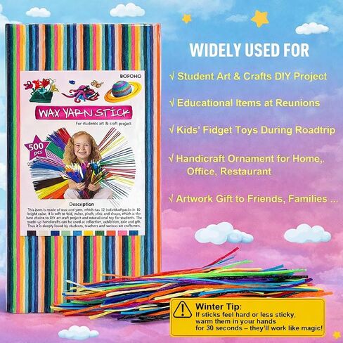 500PCS Wiky Sticks for Kids – Mess-Free Sensory Toy, Non-Toxic Wax Yarn Sticks for Travel, Road Trips, Airplane & Restaurant Activities, DIY Arts & Crafts, 13 Colors in Kuwait