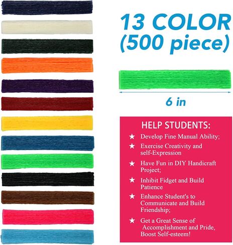500PCS Wiky Sticks for Kids – Mess-Free Sensory Toy, Non-Toxic Wax Yarn Sticks for Travel, Road Trips, Airplane & Restaurant Activities, DIY Arts & Crafts, 13 Colors in Kuwait