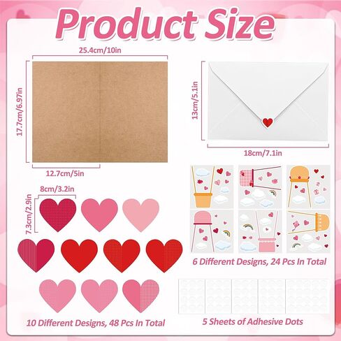 24 Pack Valentine's Day DIY Card Making Kit for Kids 3D Heart Hot Air Balloon Greeting Cards with Envelope Sticker Valentines Craft Card Favors for School Classroom Party Exchange Gift in Saudi Arabia