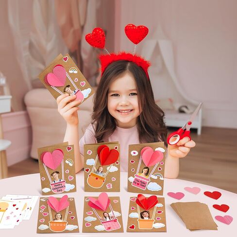 24 Pack Valentine's Day DIY Card Making Kit for Kids 3D Heart Hot Air Balloon Greeting Cards with Envelope Sticker Valentines Craft Card Favors for School Classroom Party Exchange Gift in Saudi Arabia