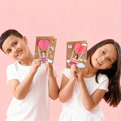 24 Pack Valentine's Day DIY Card Making Kit for Kids 3D Heart Hot Air Balloon Greeting Cards with Envelope Sticker Valentines Craft Card Favors for School Classroom Party Exchange Gift in Saudi Arabia