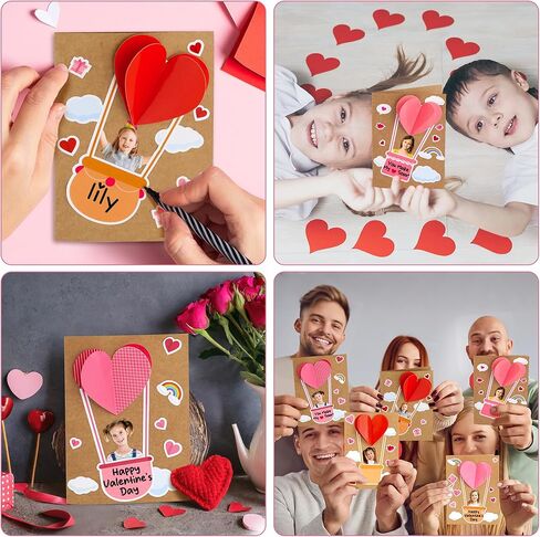 24 Pack Valentine's Day DIY Card Making Kit for Kids 3D Heart Hot Air Balloon Greeting Cards with Envelope Sticker Valentines Craft Card Favors for School Classroom Party Exchange Gift in Saudi Arabia