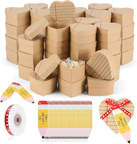 Chivertion 24 Set Valentine's Day Teacher Gifts Bulk Paper Heart Shaped Line Mache Box with Greeting Card and Ribbon Teacher Appreciation Valentine's Day Gifts for Storing Jewelry in Saudi Arabia