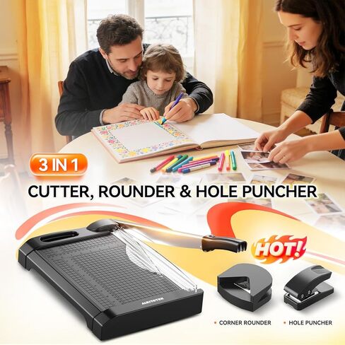 ماكينة تشذيب الورق 3 في 1، ماكينة تشذيب الورق شديدة التحمل 12 بوصة للمكاتب والحرف اليدوية، سعة القطع 10-12 ورقة (أسود) in Kuwait