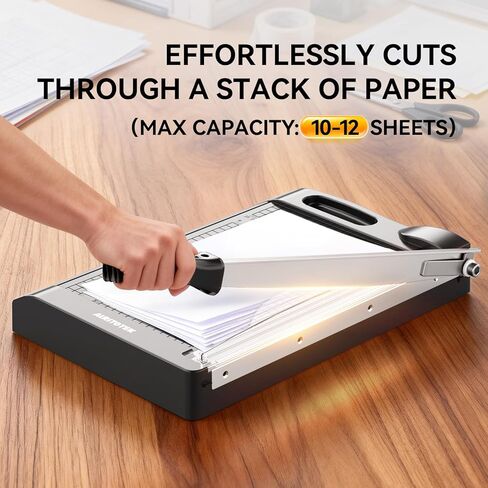 ماكينة تشذيب الورق 3 في 1، ماكينة تشذيب الورق شديدة التحمل 12 بوصة للمكاتب والحرف اليدوية، سعة القطع 10-12 ورقة (أسود) in Kuwait