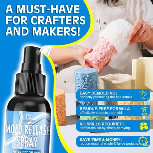 Mold Release Spray, 7oz Silicone Mold Release Spray, Water Based Fast Drying Odorles Non-Stick Suitable for Demolding Candles, Plaster, Soap and Epoxy Resin from Plastic, Plaster, Metal Various Molds in Saudi Arabia