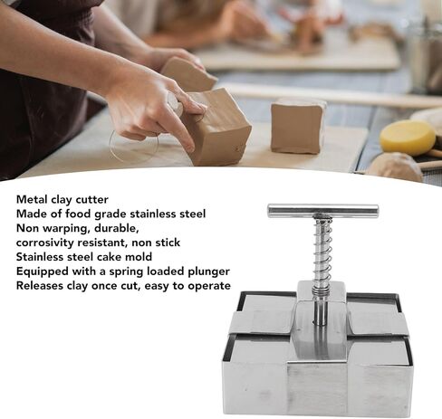 Metal Clay Cutter, Stainless Steel Clay Cutter, Spring Loaded Piston, Cutting, Handmade, Cake Cutter Shape for Salads, Desserts (L) in Saudi Arabia