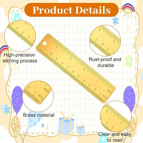 cobee 2 قطعة 12.5 سم مسطرة نحاسية مستقيمة، مسطرة إشارة مرجعية لآلة معدنية، مساطر معدنية مستقيمة للنجارين، طلاب المجاري، تصميم حديث، هيكل من النحاس الصلب in Kuwait