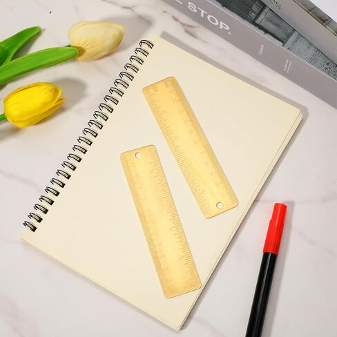 cobee 2 قطعة 12.5 سم مسطرة نحاسية مستقيمة، مسطرة إشارة مرجعية لآلة معدنية، مساطر معدنية مستقيمة للنجارين، طلاب المجاري، تصميم حديث، هيكل من النحاس الصلب in Kuwait