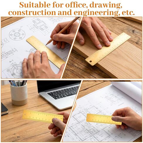 cobee 2 قطعة 12.5 سم مسطرة نحاسية مستقيمة، مسطرة إشارة مرجعية لآلة معدنية، مساطر معدنية مستقيمة للنجارين، طلاب المجاري، تصميم حديث، هيكل من النحاس الصلب in Kuwait