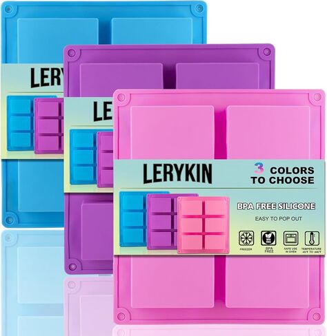 3 Pack Silicone Soap Molds, 6 Cavities Rectangle Silicone Mold, Great for Homemade Craft Soap Mold, Chocolate, Cake Molds ＆ Ice Cube Tray - Just Pop Out（Pink & Blue & Purple） in Kuwait