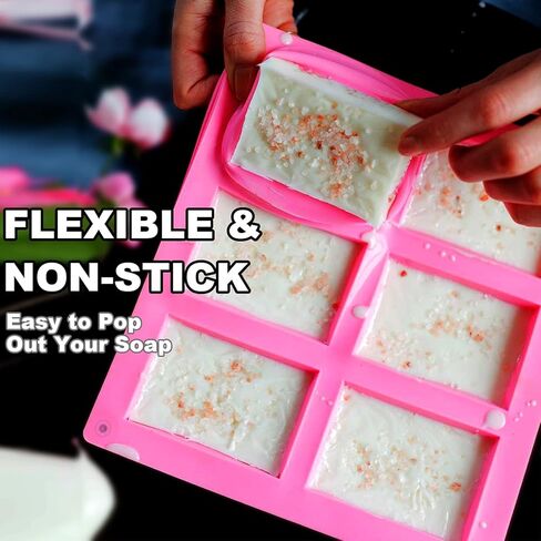 3 Pack Silicone Soap Molds, 6 Cavities Rectangle Silicone Mold, Great for Homemade Craft Soap Mold, Chocolate, Cake Molds ＆ Ice Cube Tray - Just Pop Out（Pink & Blue & Purple） in Kuwait