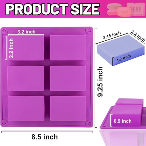 3 Pack Silicone Soap Molds, 6 Cavities Rectangle Silicone Mold, Great for Homemade Craft Soap Mold, Chocolate, Cake Molds ＆ Ice Cube Tray - Just Pop Out（Pink & Blue & Purple） in Kuwait
