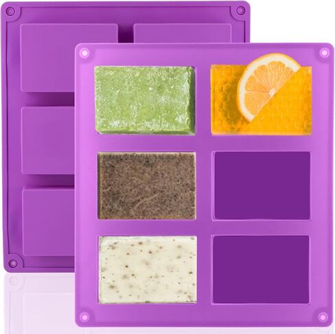 3 Pack Silicone Soap Molds, 6 Cavities Rectangle Silicone Mold, Great for Homemade Craft Soap Mold, Chocolate, Cake Molds ＆ Ice Cube Tray - Just Pop Out（Pink & Blue & Purple） in Kuwait