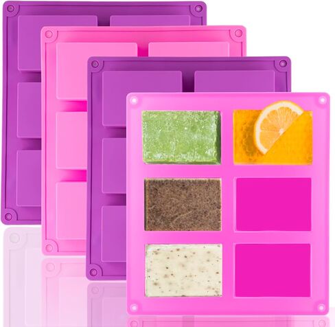 3 Pack Silicone Soap Molds, 6 Cavities Rectangle Silicone Mold, Great for Homemade Craft Soap Mold, Chocolate, Cake Molds ＆ Ice Cube Tray - Just Pop Out（Pink & Blue & Purple） in Kuwait
