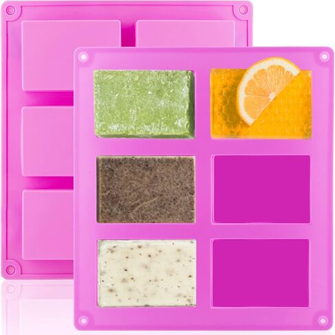 3 Pack Silicone Soap Molds, 6 Cavities Rectangle Silicone Mold, Great for Homemade Craft Soap Mold, Chocolate, Cake Molds ＆ Ice Cube Tray - Just Pop Out（Pink & Blue & Purple） in Kuwait