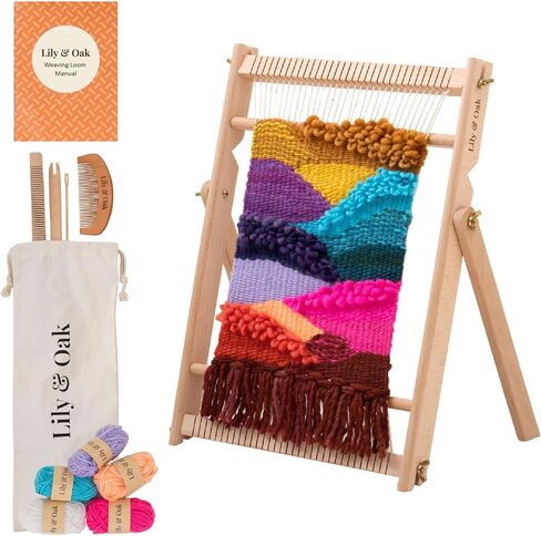 Lily & Oak Weaving Loom for Adults & Kids - Weaving Loom Kit | Beginner-Friendly Table Loom & Lap Loom with Yarn, Tools & Instructions | Wooden Loom for Multicraft Projects (15.8 x 11.8 inches) in Saudi Arabia