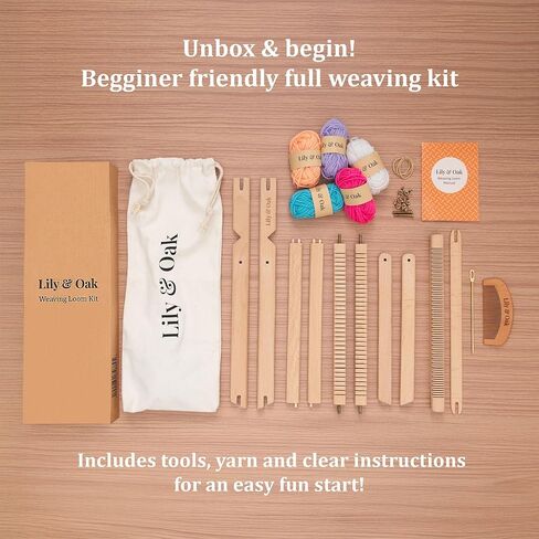 Lily & Oak Weaving Loom for Adults & Kids - Weaving Loom Kit | Beginner-Friendly Table Loom & Lap Loom with Yarn, Tools & Instructions | Wooden Loom for Multicraft Projects (15.8 x 11.8 inches) in Saudi Arabia