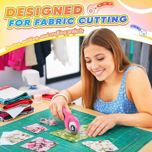 قطاعة دوارة من DIYSELF، قواطع دوارة حادة للنسيج، قاطعة اللحف 45 مم مع قفل أمان، قاطعة النسيج، أدوات خياطة اللوازم الحرفية، شفرات قطع السجادة أداة دوارة لمشاريع خياطة اللحف (وردي) in Kuwait