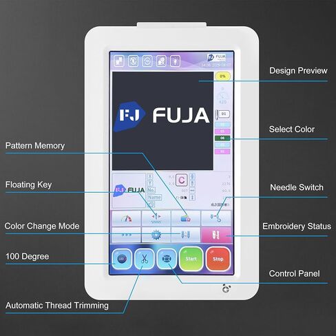 آلة تطريز FUJA مع 10 إبر، 1200 SPM السرعة القصوى 7 بوصة تعمل باللمس، منطقة التطريز 9.5 بوصة × 14.2 بوصة آلة التطريز التجارية للمبتدئين مناسبة للقبعة، المسطحة، القميص والمزيد in Kuwait