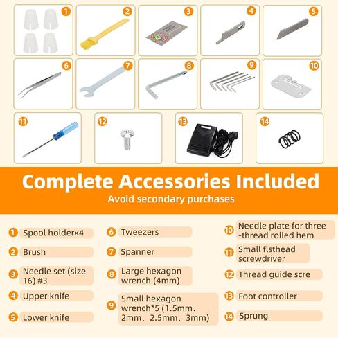 ماكينة سيرجر أوفرلوك مطورة بقدرة 3/4 خيط، ماكينة خياطة بإطار معدني 1250 غرزة/الدقيقة، 12 نمط غرزة، دليل إعادة الخيط، جهاز تحكم بالقدم للمنزل، ضوء LED، أبيض in Kuwait