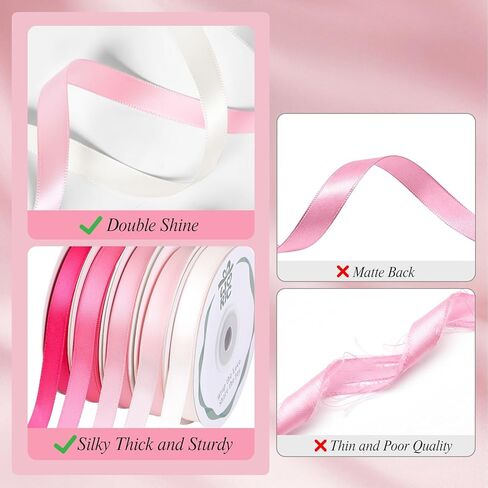 Double Faced Pink Satin Ribbon 3/8 Inch x 5 Rolls Total 50 Yards, 10 Yd/Roll Craft Thin Ribbon for Easter Gifts Decorations Flower Bouquet Gift Wrapping Hair Bows Baby Bridal Shower Wedding in Kuwait