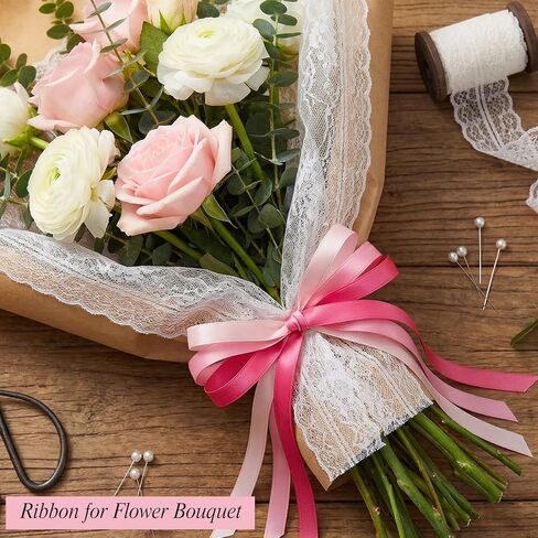 Double Faced Pink Satin Ribbon 3/8 Inch x 5 Rolls Total 50 Yards, 10 Yd/Roll Craft Thin Ribbon for Easter Gifts Decorations Flower Bouquet Gift Wrapping Hair Bows Baby Bridal Shower Wedding in Kuwait