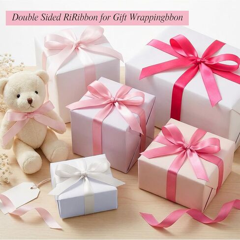 Double Faced Pink Satin Ribbon 3/8 Inch x 5 Rolls Total 50 Yards, 10 Yd/Roll Craft Thin Ribbon for Easter Gifts Decorations Flower Bouquet Gift Wrapping Hair Bows Baby Bridal Shower Wedding in Kuwait