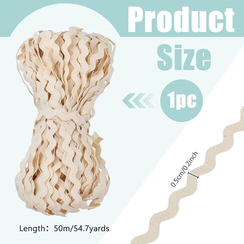 FREEBLOSS 55 Yards Rick Rack Wave Bending Fringe Trim 5mm Wide Decorative Rick Rack Sewing Cotton Trim for Crafts Quilting RIC Rac Trim Ribbon Wave Bending Fringe Trim Beige in Saudi Arabia