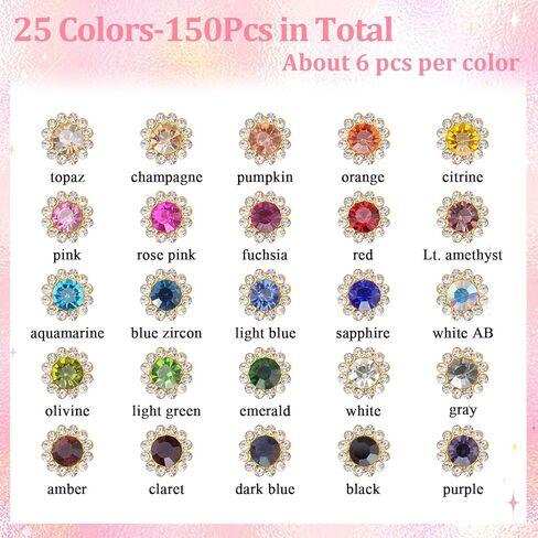150 PCS 12 MM Sew on Rhinestones for Bedazzling,25 Mixed Colors Crystal Glass Flatback Rhinestones for Crafting，Big Gems with Metal Base, Large Rhinestone for Clothes Thanksgiving Gift Christmas Decor in Kuwait